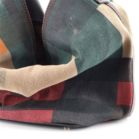 BURBERRY Canvas Mega Check Medium Ashby Bucket Bag 